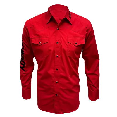Mens RODEO WESTERN Shirt RED COWBOY EMBROIDERED PEARL SNAP UP 2 SNAP POCKET • $38.99
