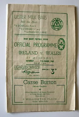 RARE 1950 IRELAND V WALES 5 NATIONS RUGBY PROGRAMME • £99