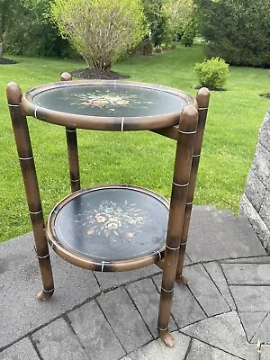 Vintage Chinoiserie Faux Bamboo Side Table With Two Removable Wood Tray 29x16.5 • $239.20