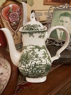 Vintage Myott White/Green Coffee Pot ‘The Brook’ Staffordshire Made In England • £14.99