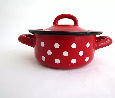 Vintage Red Enamel White Polka Dot Pot With Lid • $14.95