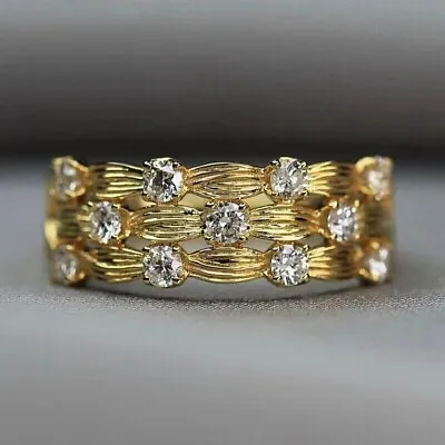 2.20Ct Round Real Moissanite Vintage Eternity Wedding Band 14KYellow Gold Plated • $137.69