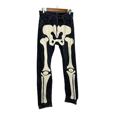 MNML Skeleton Skull Button-Fly Denim Jeans Mens Black White Sz 30x34 • $27