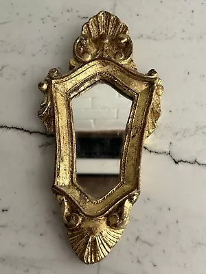 Vintage Florentia Hand Made Italy Small Wall Mirror Gold Guilt 9x4” Stunning • $74