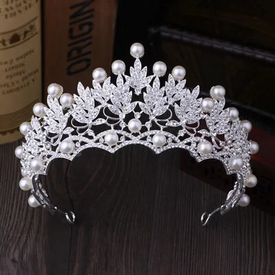 £8.44 • Buy 2019 Fashion Wedding Crystal Pearl Crowns Rhinestone Tiara Brides Hairband ZK