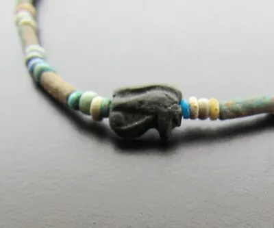 NILE  Ancient Egyptian Eye Of Horus Amulet Mummy Bead Necklace Ca 600 BC • $90