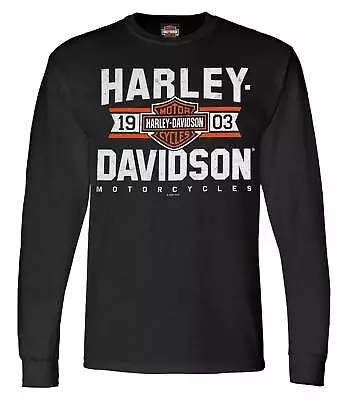 Harley-Davidson Men's Varsity B&S Logo Long Sleeve Crew-Neck Shirt - Black • $39.95