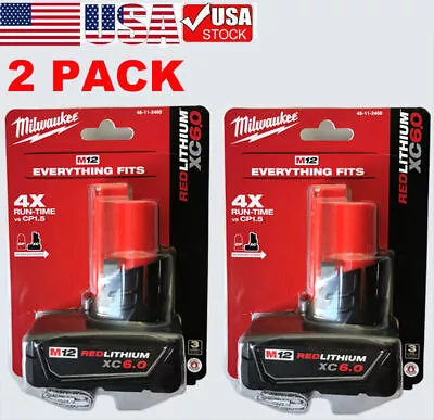 2 PACK Milwaukee 48-11-2460 M12 12V REDLITHIUM XC 6.0 Extended Capacity Battery • $2.70