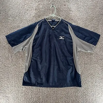 Mizuno Shirt Mens Large Blue Quarter Zip Windbreaker V Neck Warm Up Batting • $14.95