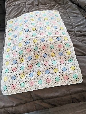 Beautiful Handmade Crochet Baby Blanket Afghan  Multi Colored 36x26. LightWt • $20