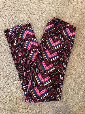 LuLaRoe Purple Blue Pink Black Aztec Geometric Chevron Tribal OS Leggings #166 • $14.99