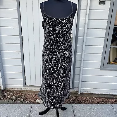 M&S Black & White Polka Dot Midi Fit & Flare Slip Dress UK Size 12 • $18.65