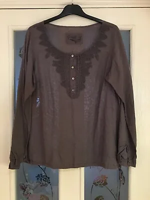 Ladies Clothes Size 12 M&S Linen & Cotton Charcoal Blouse Top (124) • £8.99