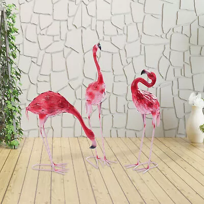 3 Pack Vintage Garden Flamingo Statue Metal Sculpture Pink Animal Yard Art • $55.10