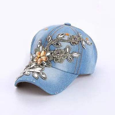 Women Crystal Baseball Cap Adjustable Snapback Casual Travel Flower Sport Hats • $11.23