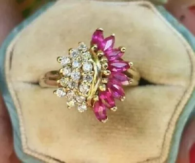 Lab-created 3Ct Marquise Red Ruby Cocktail Engagement Ring 14K Yellow Gold Over • $50.14