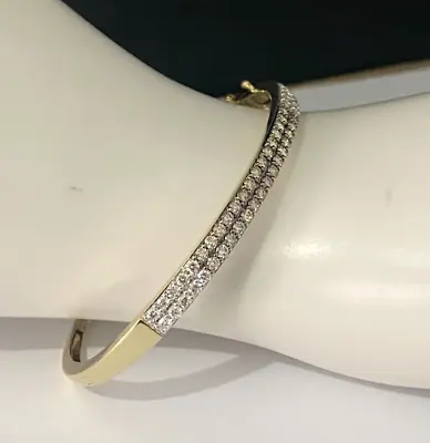 9K Solid Yellow Gold & 1.65CT Diamond Two Row Hinged Bangle Bracelet • $1238.91