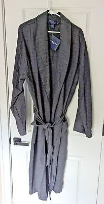 Polo Ralph Lauren Polo Mens S/M Gray Cotton Flannel Pockets Bath Robe W/Tie Belt • $34