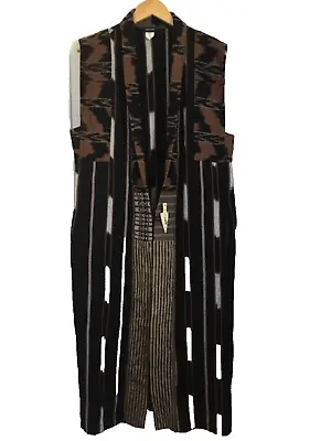 VERANDA WEAR Art Maxi Vest Handwoven Duster Cotton Guatemala M L Brown Black • $165
