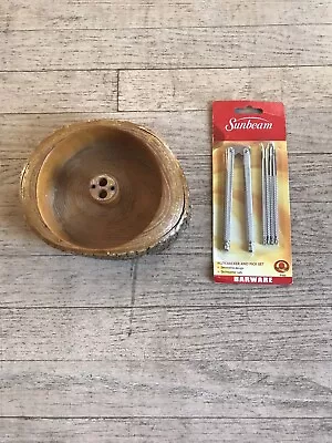 $24 • Buy Vtg Natural Tree Bark Wooden Nut Bowl New Sunbeam NutCracker & Pick Set