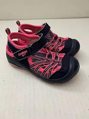 OshKosh B'GoshToddler Girls Flat Shoes 2G Size 7 Sport Sandals Blue/Pink EUC • £16.09