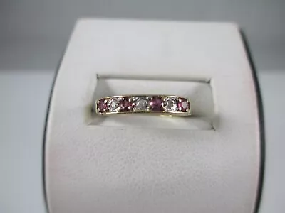 PRETTY PRE-LOVED 9ct GOLD RUBY & DIAMOND RING UK SIZE L • £77