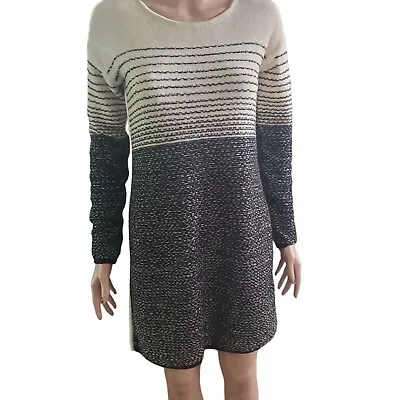 Athleta Sz XS Fireside Merino Wool Striped Ombre Cream Black Sweater Dress • $28.99
