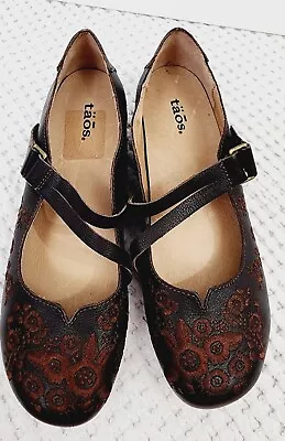 Taos Women’s Brown Leather Double Strap Mary Jane Embroidered Wish Shoes 8M • $31.99