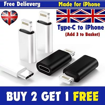 USB-C Type C Female To IPhone Male 8 Pin Adapter OTG Converter Cable Charger UK • £2.45