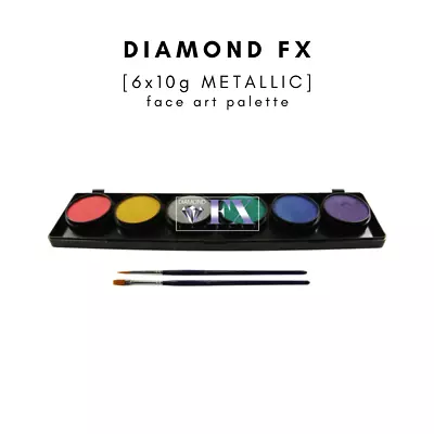 6x10g METALLIC Professional Face Paint Palette With Brush By Diamond FX • £24.99