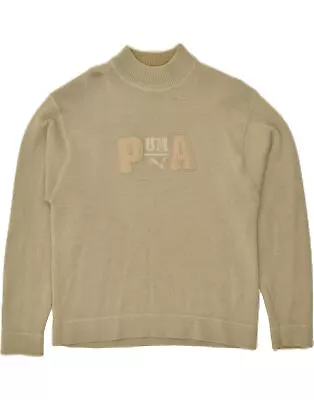 PUMA Mens Graphic Turtle Neck Jumper Sweater Large Khaki Wool AD01 • $27.32