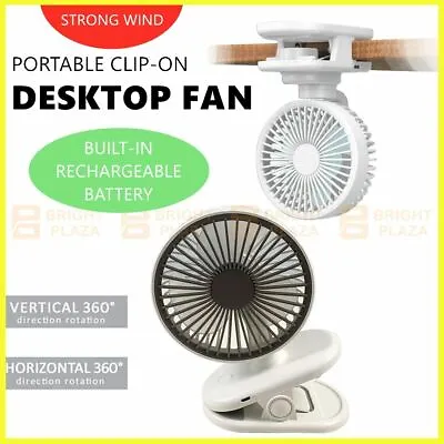 $27.95 • Buy Portable Clip On Small Desk Fan Cooler Cooling USB Rechargeable Desktop Wind