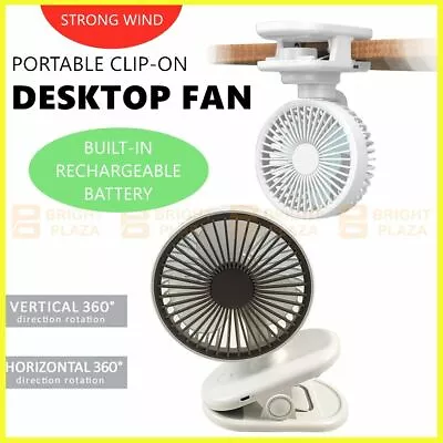 Portable Clip On Small Desk Fan Cooler Cooling USB Rechargeable Desktop Wind • $27.95