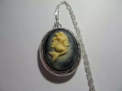 Cameo Locket Mermaid With A Shell Ivory On Black • $26.99