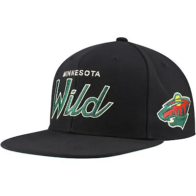 Men's Mitchell & Ness Black Minnesota Wild Core Team Script 2.0 Snapback Hat • $33.99