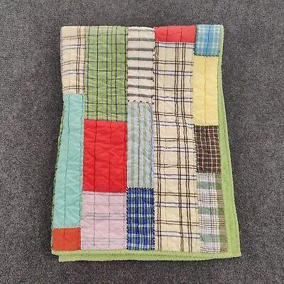 Pottery Barn Kids Quilt Blue Red Crib Plaid Patchwork Cotton Country Nautical • $29.96