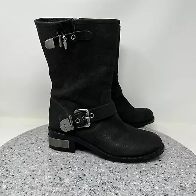 Vince Camuto Moto Boots Womens 5.5 Black Leather Buckles Straps Winchell Booties • $27.30