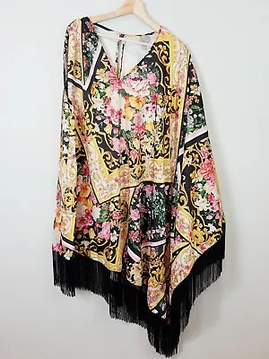 $45 • Buy ASOS Womens Size UK/AU 12 Or US 8 Floral Print Kaftan Dress W/ Fringes