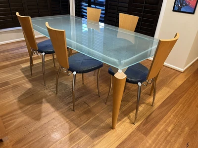 $549 • Buy Gainsville Dining Table, With Frosted Glass, 8 Seater, 5 Chairs Included