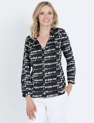 NONI B - Womens Tops -  Long Sleeve Collarless Printed Shirt • $14.87