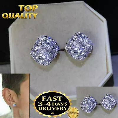 Mens Womens Square 10mm Simulated Diamond 18k White Gold Filled Stud Earrings UK • £19.99