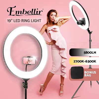 Embellir Ring Light With Stand 19  Phone+Selfie Tripod LED 6500K 5800LM Dimmable • $105.95