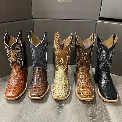 Men's Rodeo Cowboy Alligator Neck Print Western Square Toe Boots Mexico Product • $119.99