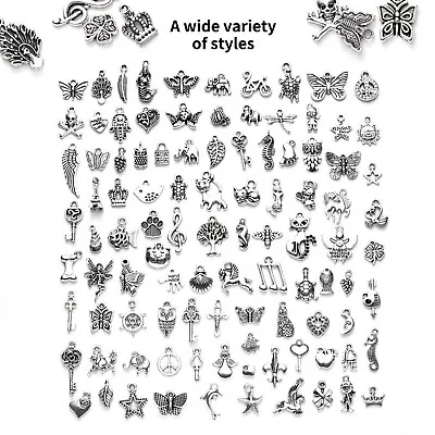 £6.23 • Buy 100 Assorted Tibet Silver Alloy Tiny Charm Pendants DIY For Necklace Bracelet