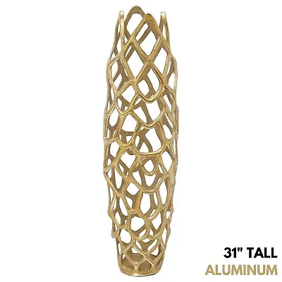 Metal Coral Vase Tall Elegant Nautical Theme Modern Art Floor Decor Gold Color • $180.32
