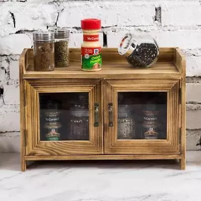 Dark Brown Wood Kitchen/Bathroom Counter Top Storage Cabinet With Glass Windows • $59.99