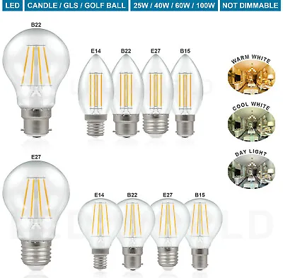  Energy Saving LED Filament Light Bulb Clear GLS Candle Globe E27 B22 E14 B15 BC • £17.99