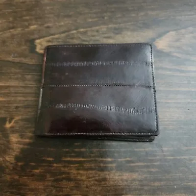 NEW☆VTG☆Genuine Eel Skin Leather☆Trifold Men Black Wallet☆Credit Card-Story Card • $39.99