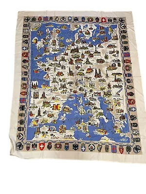 VTG Kunstlerhanddruck Linen Tablecloth Map Of Europe Made In W Germany NWT • $42