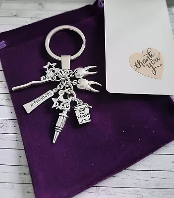 £5.99 • Buy Dentist Dental Nurse Keyring. Toothbrush, Floss, Toothpaste, Tooth And Gift Bag